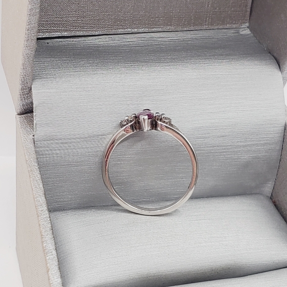 Genuine Marquise Amethyst & Round Zircon 925 Sterling Silver Dainty Ring - Picture 3 of 7